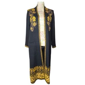 Vertigo Size X-Small Black Gold Relaxed-Fit Open Duster Cardigan Sweater NWT